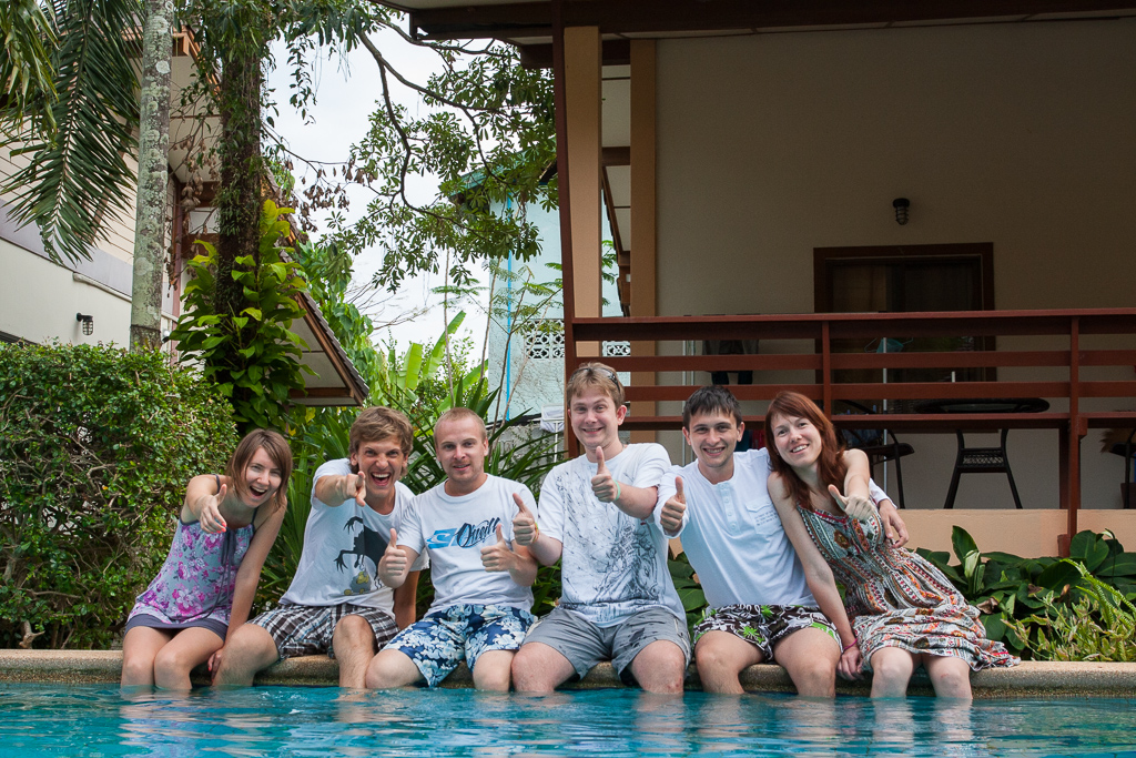 Happy Thaibersers by the pool in our office Happy Thaibersers by the pool in our office