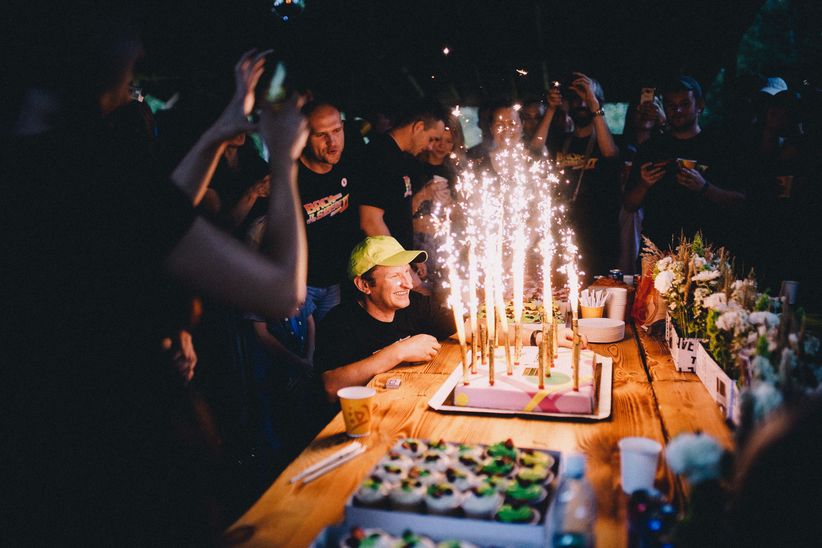 Edible hoverboard as birthday cake. And firework!