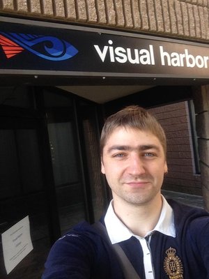 Vlad at the Visiual Harbor office, where he is going to work in the following months Vlad at the Visiual Harbor office, where he is going to work in the following months